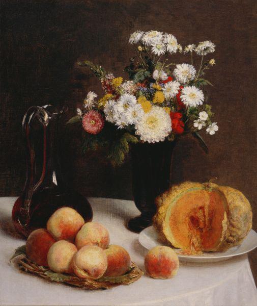 Henri Fantin-Latour Still Life with a Carafe, Flowers and Fruit France oil painting art
